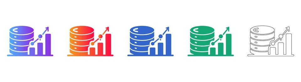 Data Storage Analytics Growth Icon Set 스톡 일러스트