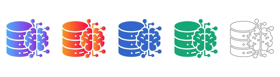 Data Storage and AI Processing Icons Stock Illustration