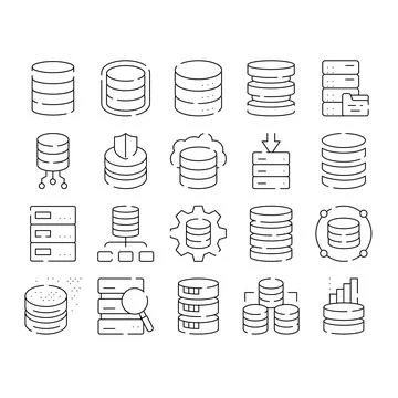 Data storage and cloud database server icons Stock Illustration