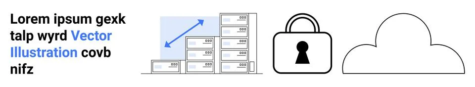 Data Storage and Cloud Security Concept with Text, Graph, Lock, and Cloud Ico Stock Illustration