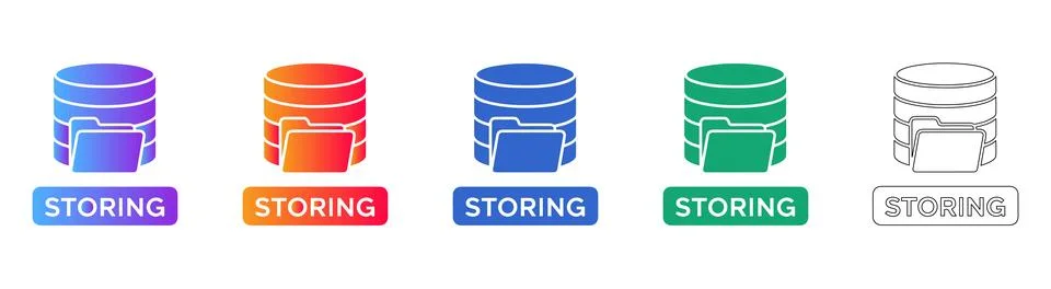 Data Storage and Database Folder Icon Set Stock Illustration