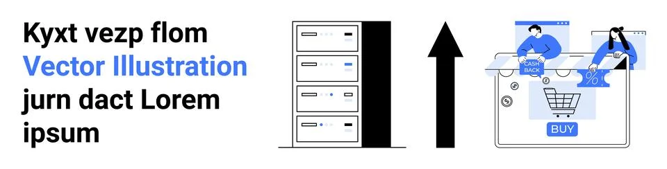 Data Storage and E-Commerce Concept with Server and Online Shopping Elements Stock Illustration