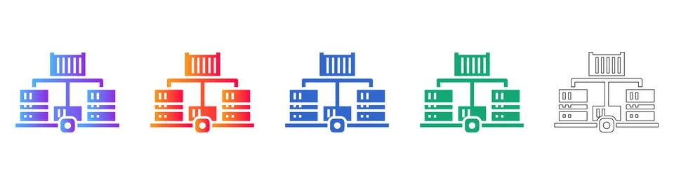 Data Storage and Hierarchy Network Icon Set Stock Illustration
