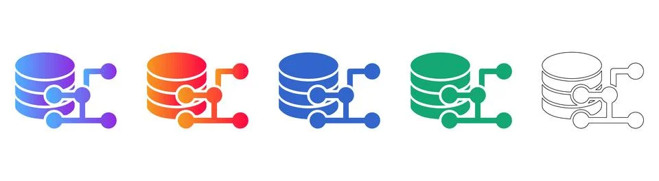 Data Storage and Network Connection Icons in Multiple Styles Stock Illustration
