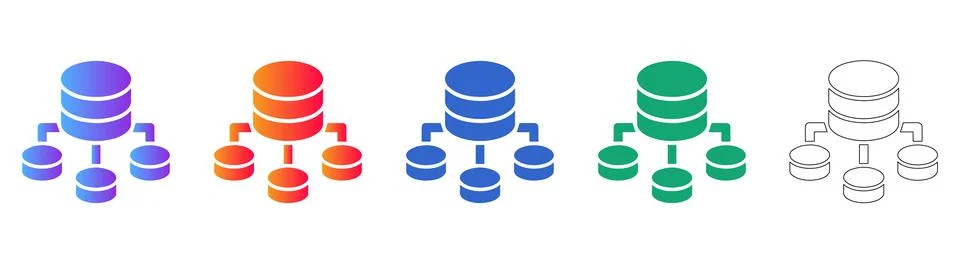 Data Storage and Server Cluster Icons 库存插图