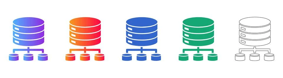Data Storage and Server Cluster Icons for Network Topology 库存插图