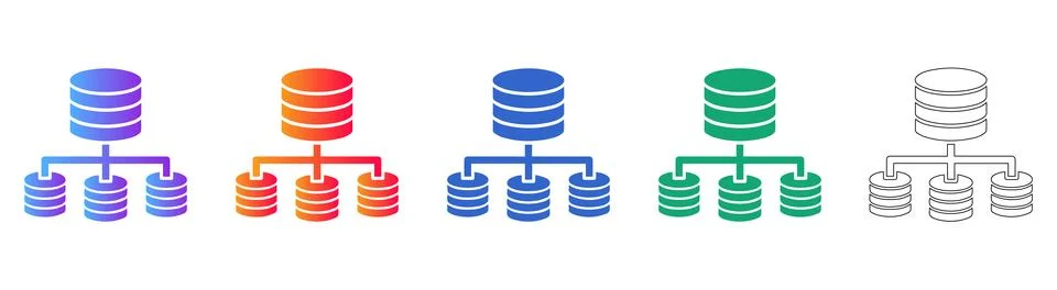 Data Storage and Server Hierarchy Icons Stock Illustration