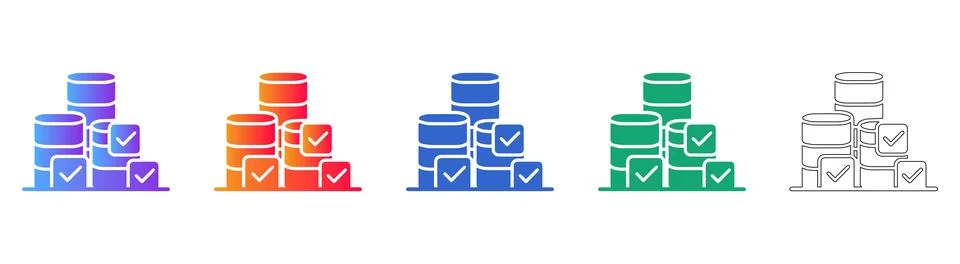 Data Storage and Verification Icons in Gradient and Line Styles Stock Illustration