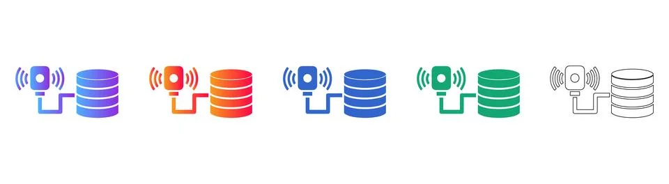 Data Storage and Wireless Sync Icons Set Stock Illustration
