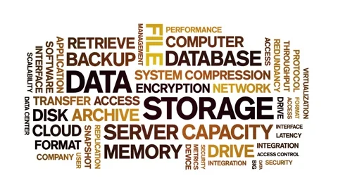 Data Storage animated word cloud,animation tag kinetic typography seamless loop Stock Footage 307600975