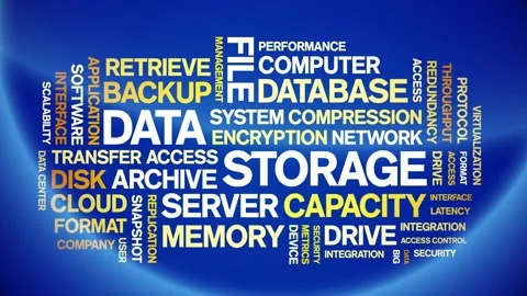Data Storage animated word cloud,animation tag kinetic typography seamless loop 스톡 동영상 307602586