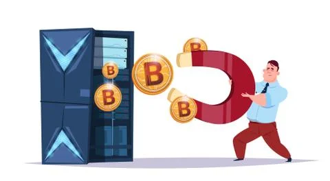 Data storage bitcoin center with hosting servers and staff. Computer mining イラスト素材