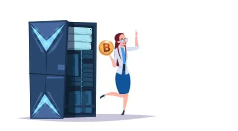 Data storage bitcoin center with hosting servers and staff. Computer mining イラスト素材