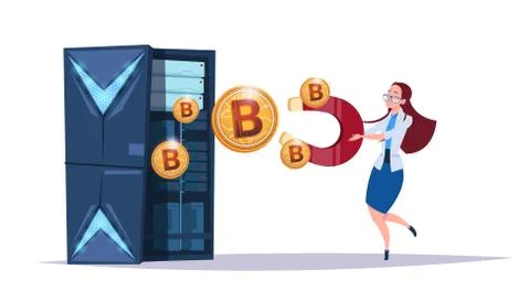 Data storage bitcoin center with hosting servers and staff. Computer mining イラスト素材