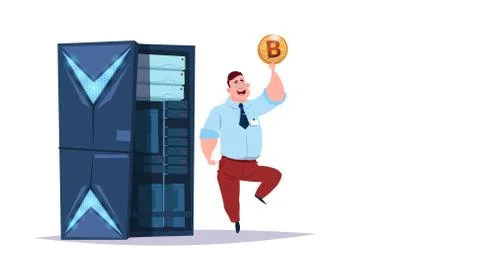 Data storage bitcoin center with hosting servers and staff. Computer mining イラスト素材
