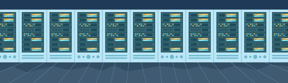 Data storage center with hosting servers and staff, computer technology, network イラスト素材