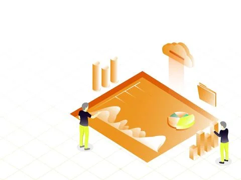 Data storage  cloud server responsive web template design, tiny business pe.. Stock Illustration