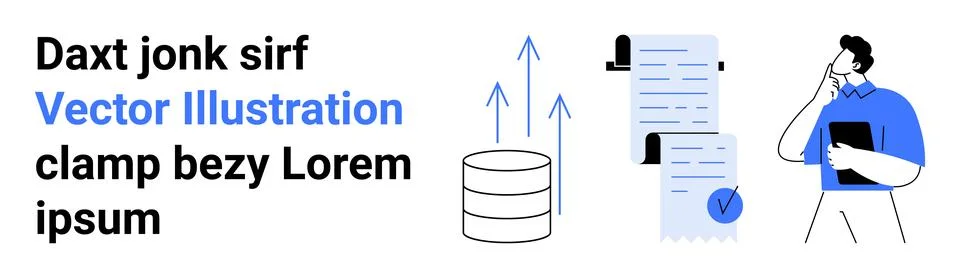 Data Storage Concept with Analyzing Person, Database, and Documents Stock Illustration