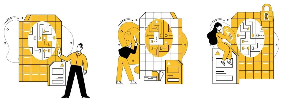 Data storage. The concept data storage is intricately woven into fabric Illustration