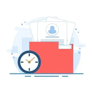 Data Storage Concept. Folder with Documents and Clock. Stock Illustration