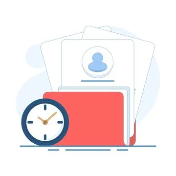 Data Storage Concept. Folder with Documents and Clock. Illustrazione stock