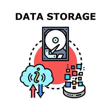 Data storage conceptualizing cloud computing and hard disk drive Stockillustratie