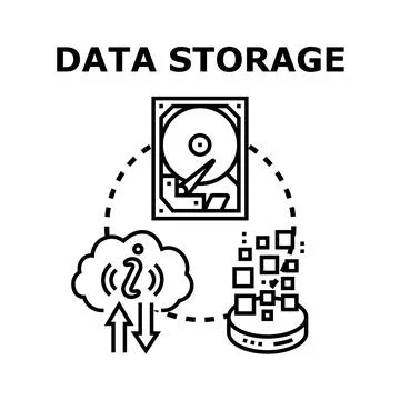Data storage conceptualizing cloud computing and hard disk drive Stockillustratie
