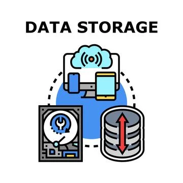 Data storage connecting devices and cloud network Stock Illustration