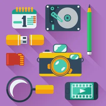 Data storage devices icons Stock Illustration