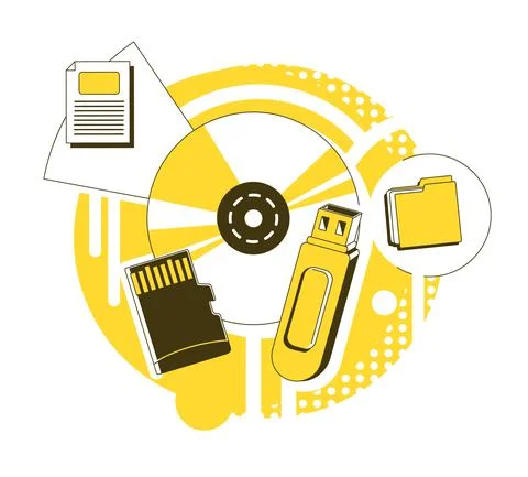 Data storage devices thin line concept vector illustration Stock Illustration