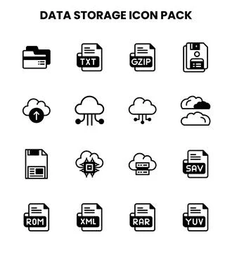 Data Storage DuoTone Collection Icons Pack Stock Illustration