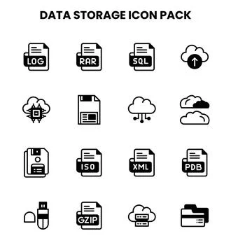 Data Storage DuoTone Graphics Icons Pack Stock Illustration