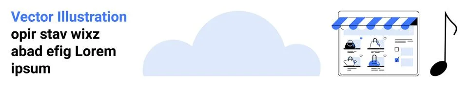 Data storage, e-commerce, music streaming, cloud services, online marketing,  イラスト素材