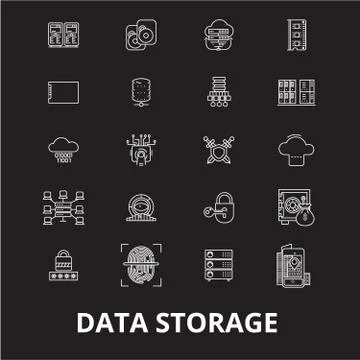 Data storage editable line icons vector set on black background. Data storage Illustrazione stock