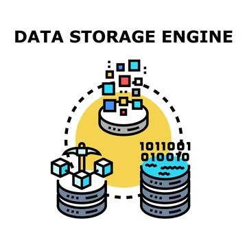 Data storage engine concept digital information processing Stock Illustration