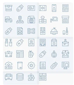 Data Storage Exclusive Vector Set featuring 40 Thin Line Detail Enhanced 25.. 스톡 일러스트