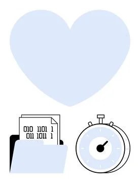 Data Storage, File Management, and Time Management with Heart Icon Digital Ca Stock Illustration
