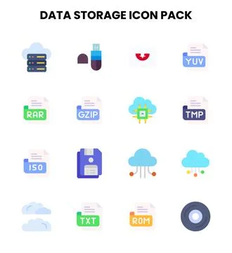 Data Storage Flat Bundle Icons Pack Stock Illustration