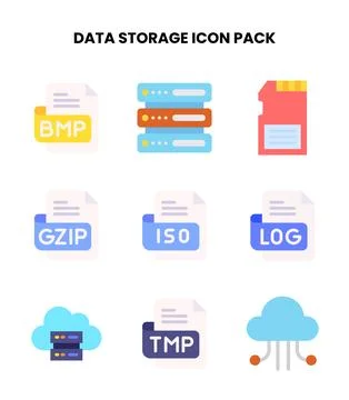 Data Storage Flat Bundle Icons Pack Stock Illustration