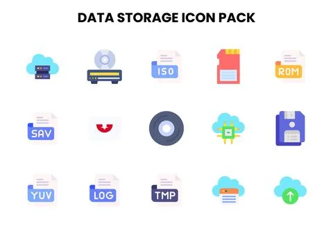 Data Storage Flat Design Icons Pack Stock Illustration