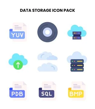 Data Storage Flat Design Icons Pack Stock Illustration