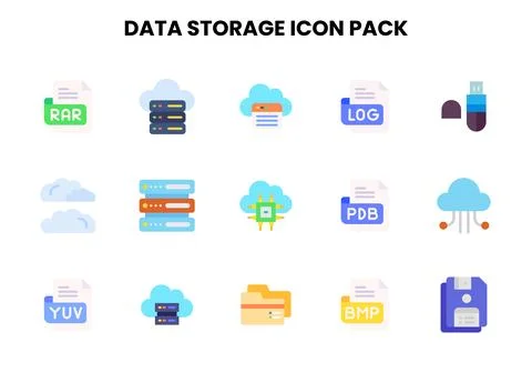 Data Storage Flat Design Icons Pack Stock Illustration