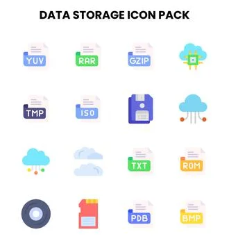 Data Storage Flat Graphics Icons Pack Illustrazione stock