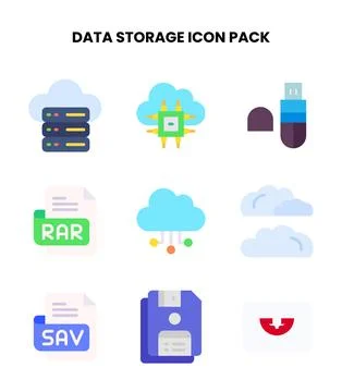 Data Storage Flat Scalable Icons Pack Stock Illustration