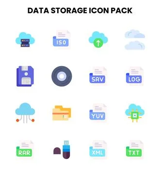 Data Storage Flat Scalable Icons Pack Stock Illustration