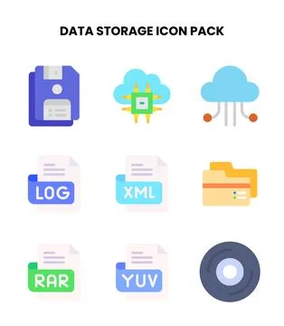 Data Storage Flat UI Icons Pack Stock Illustration