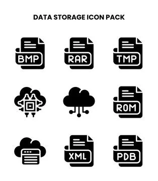 Data Storage Glyph Bundle Icons Pack Stock Illustration