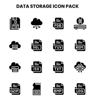 Data Storage Glyph Collection Icons Pack Stock Illustration