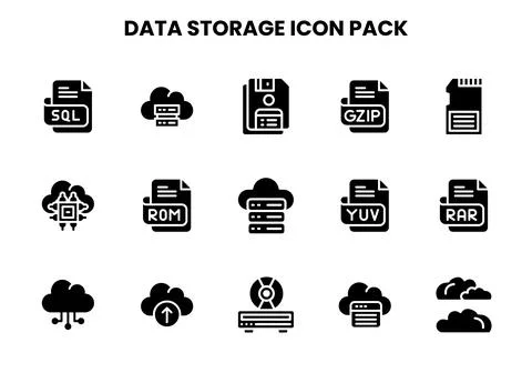 Data Storage Glyph Collection Icons Pack Stock Illustration