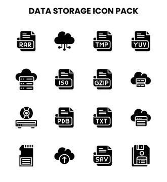 Data Storage Glyph Set Icons Pack Stock Illustration